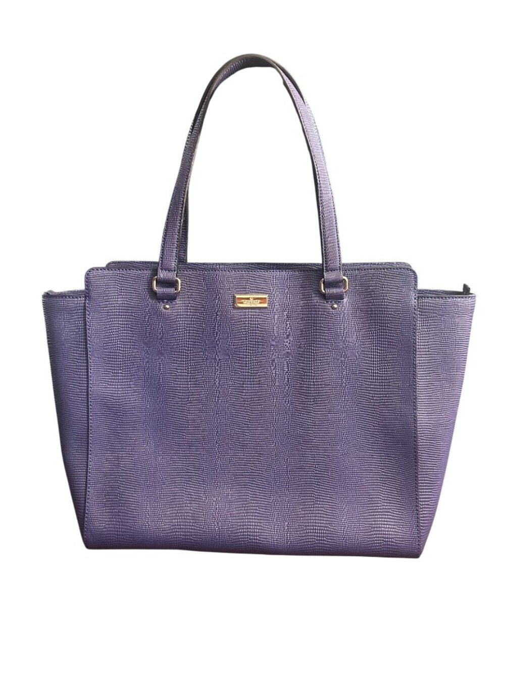 Kate Spade Solid Embossed Purple Leather Tote Bag Gold Tone Hardware